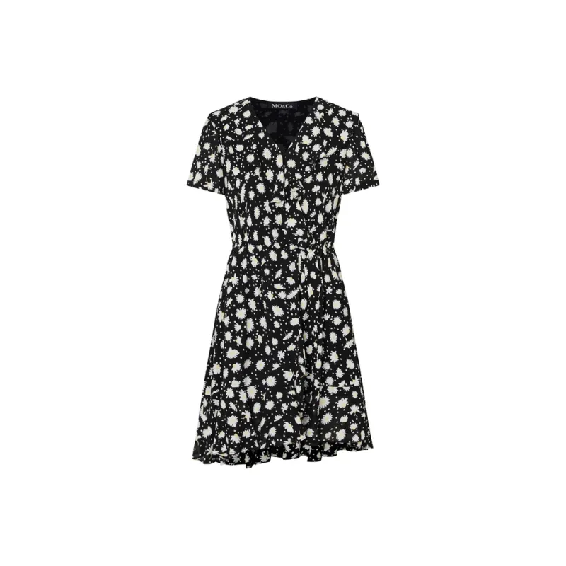 MO&CO Short Sleeved Dresses Women's Black With White Multicolor-0