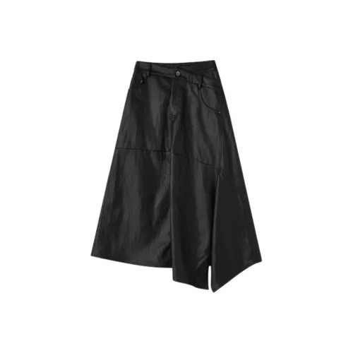 SHUXI Leather Long Skirts Women's Black Laundry Soap