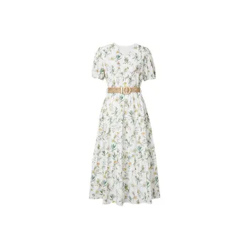 Hopeshow Short Sleeved Dress Women's White With Floral