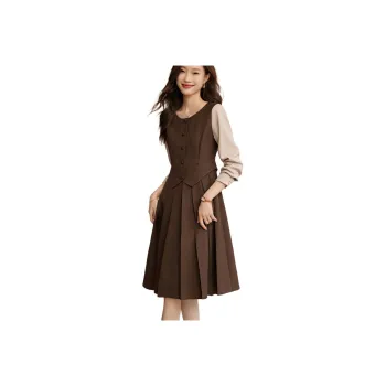 Mo Han Yi Mei Long Sleeved Dresses Women's Coffee