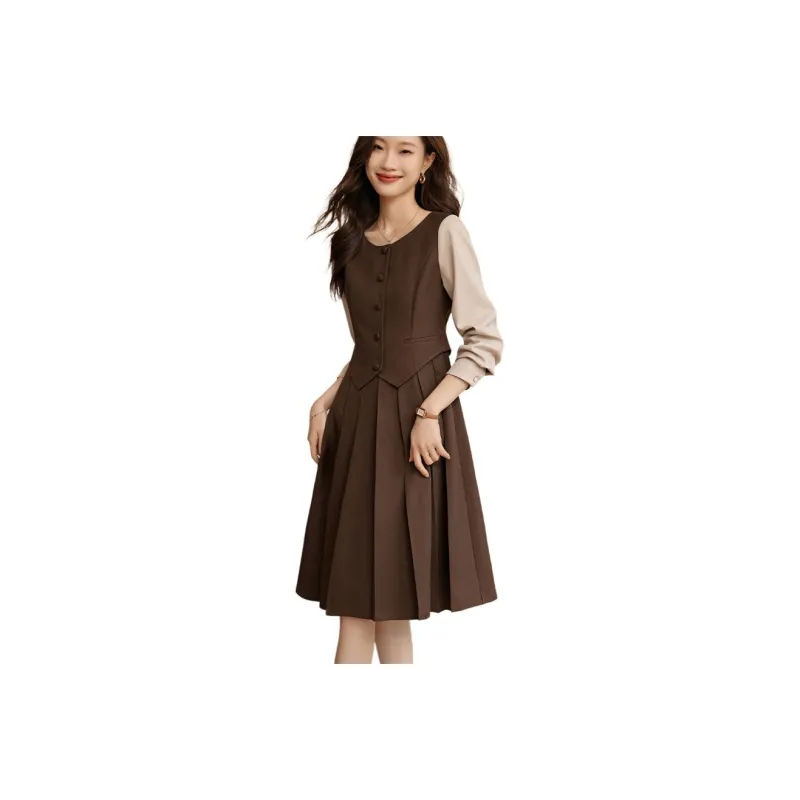 Mo Han Yi Mei Long Sleeved Dresses Women's Coffee-0