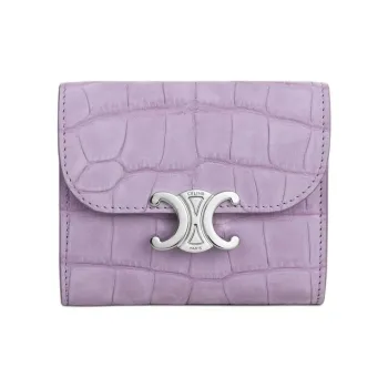 CELINE Triomphe Suede Wallet Small Size Women's Purple
