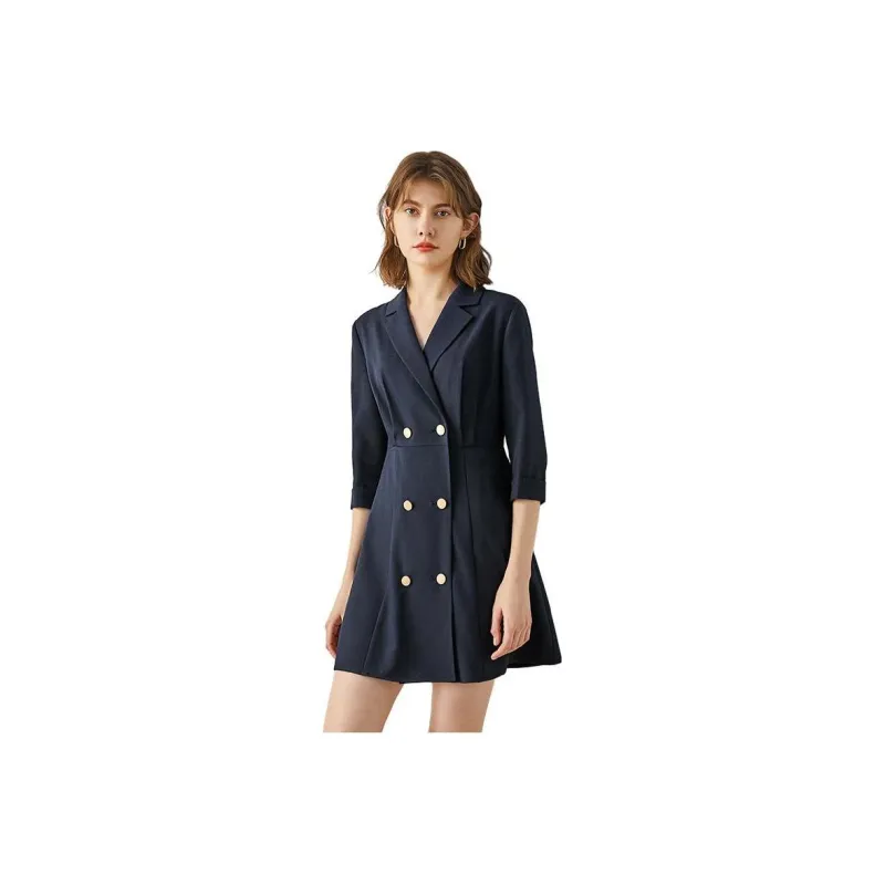 Famanxuan Long Sleeved Dress Women's Dark Blue-0