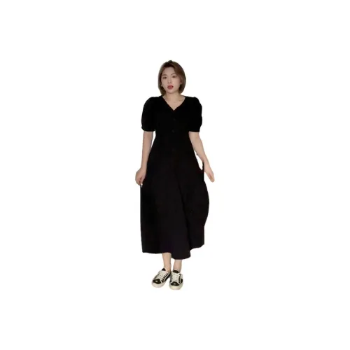 Big faced Short Sleeved Dresses Women's Book Ink Black