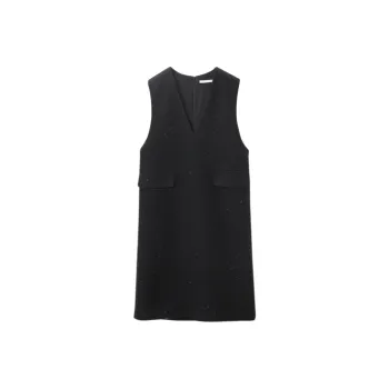 OVV Long Sleeved Dresses Women's Black Solid Color A2