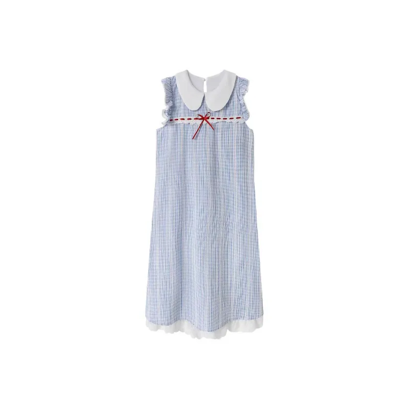 ABCMININ Short Sleeved Dress Women's Blue-0