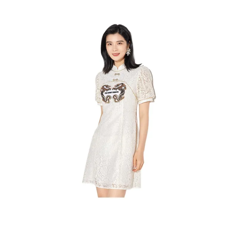 BBLLUUEE Short Sleeved Dress Women's Crescent White-0