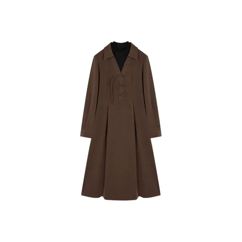 OZVO Long Sleeved Dresses Women's Coffee