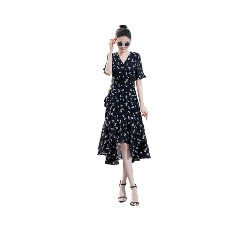 Cypress House Short Sleeved Dress Women's Black With White Cherry-0