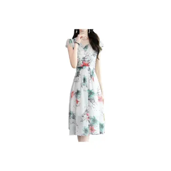 Mapping Short-Sleeved Dresses Women's White Print