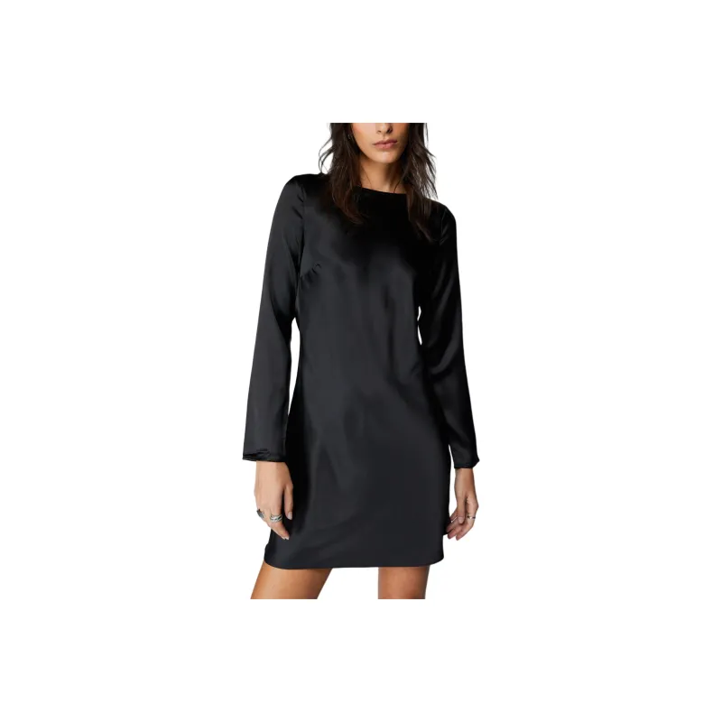 NASTY GAL Satin Cowl Back Mini Dress Long-Sleeved Dresses Women's Black-0