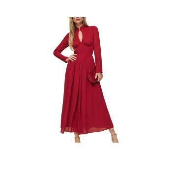 REFORMATION Georgianna Dress Long-Sleeved Dresses Women's Sand Gray Red