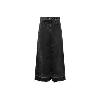 PALM ANGELS Frayed Hem Midi Denim Skirt