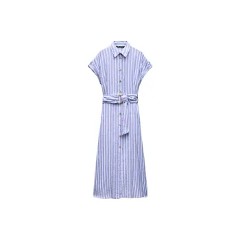 ZARA Short-Sleeved Dresses Women's Blue/White