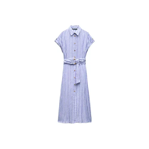 ZARA Short-Sleeved Dresses Women's Blue/White