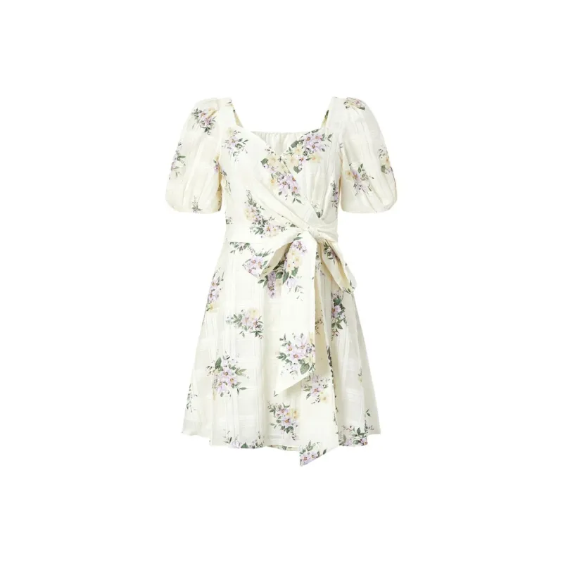 MOISSAC Short-Sleeved Dresses Women's Floral Beige Yellow-0