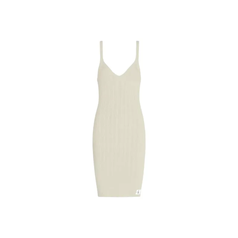 CALVIN KLEIN Soft Ribbed Lyocell Dress Slip Dresses Women's Ecru-0