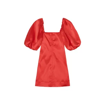 GANNI Double satin Puff sleeve Minidress