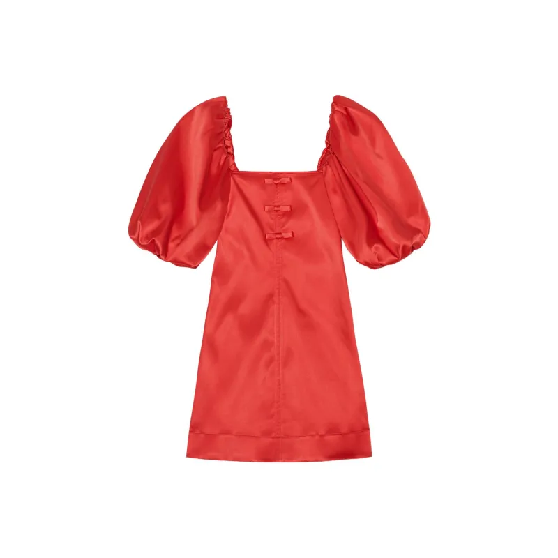 GANNI Double satin Puff sleeve Minidress-0