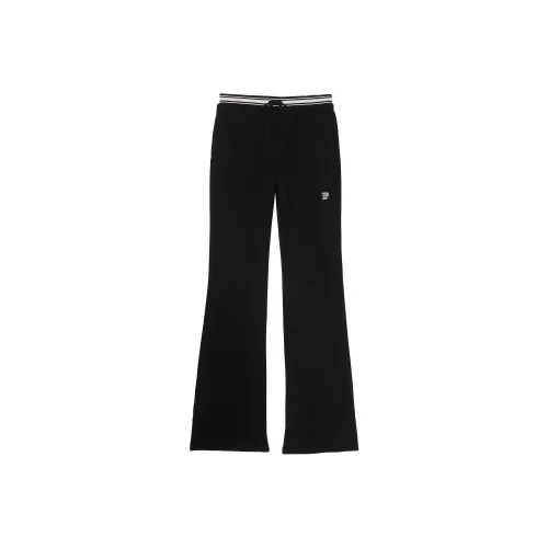 Victoria's Secret PINK Ivy Fleece Split-Hem Flare Sweatpants/Pure Black Knitted Sports Pants Women's Pure Black