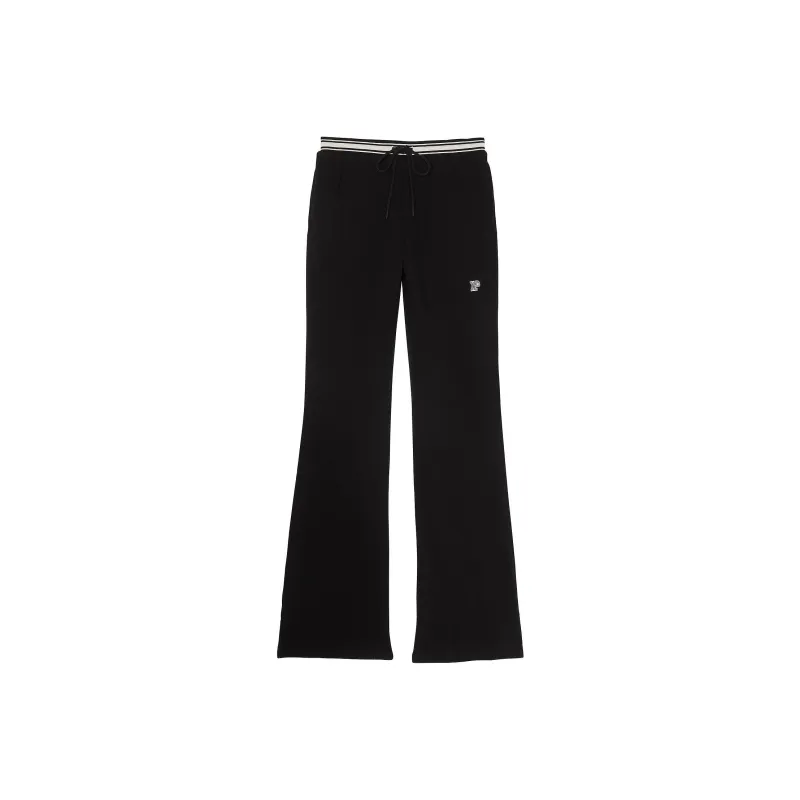 Victoria's Secret PINK Ivy Fleece Split-Hem Flare Sweatpants/Pure Black Knitted Sports Pants Women's Pure Black-0