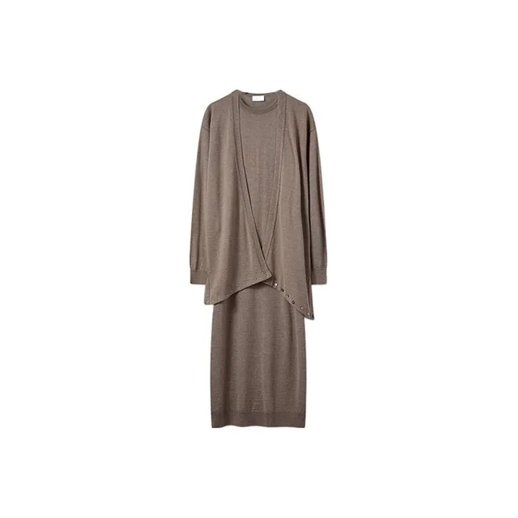 Lemaire Merino Blend Wrap Dress 'Grey Beige'-0