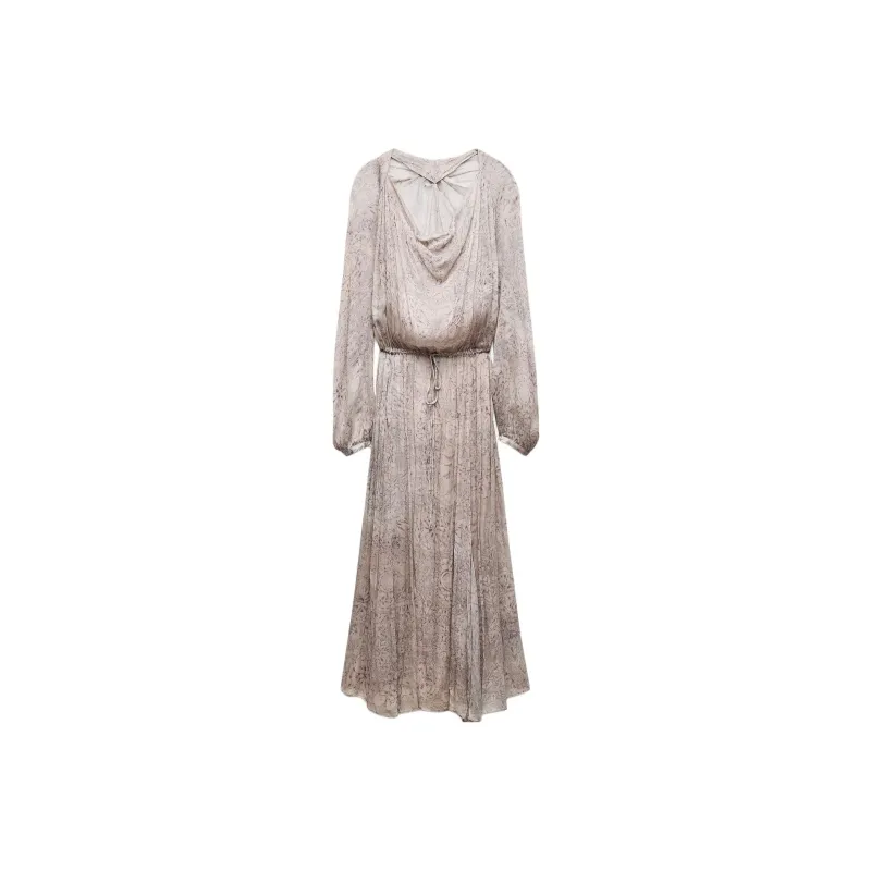 ZARA ZW Series Long Sleeved Dress Women's Gray/Brown/Yellow-0