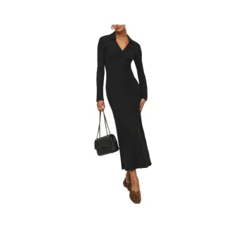 REFORMATION Blaire Knit Dress Long-Sleeved Dresses Women's Black