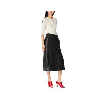Bottega Veneta SS25 Leather Long Skirt Women's Black