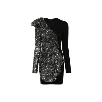 Rotate Sequined Ruffled Mini Dress