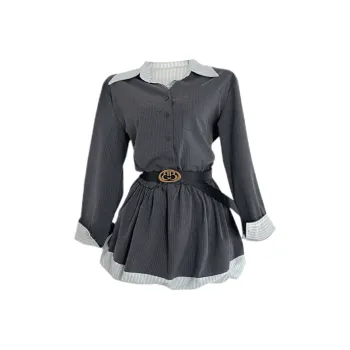 Udon House Long Sleeved Dress Women's Gray