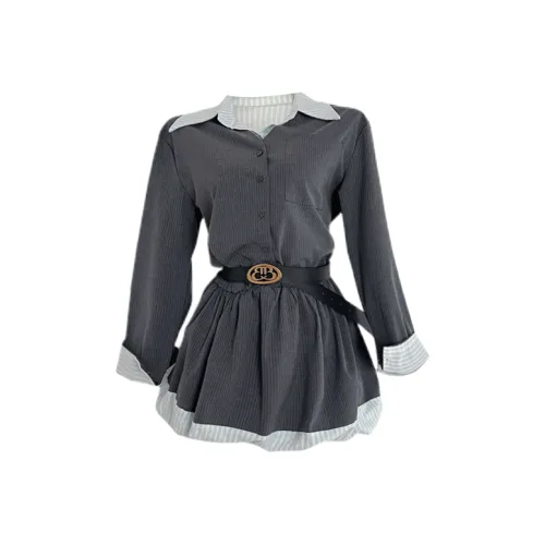 Udon House Long Sleeved Dress Women's Gray