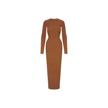 SKIMS FITS EVERYBODY CREW NECK LONG SLEEVE DRESS Long-Sleeved Dresses Women's Bronze