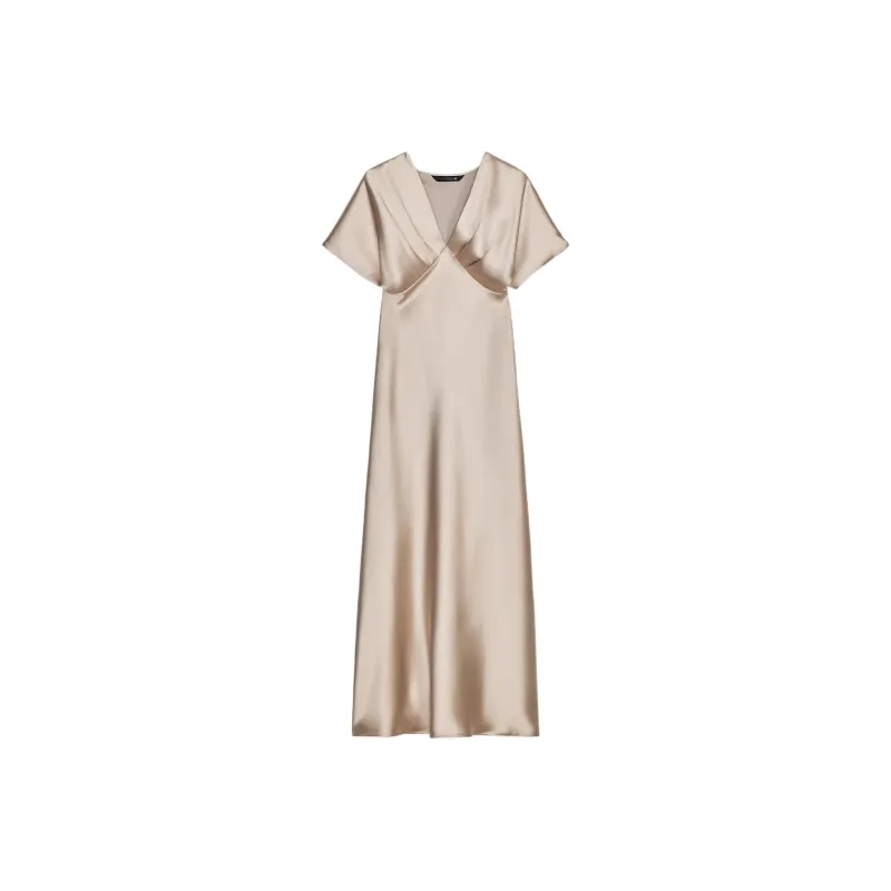 ZARA Short Sleeved Dress Women's Champagne-0