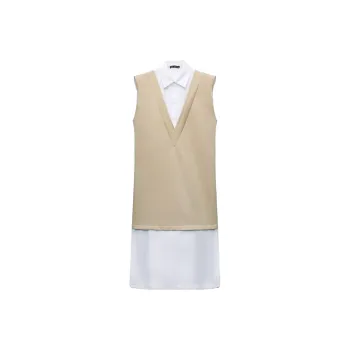 ZARA Sleeveless Dress Women's Camel/White