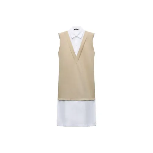 ZARA Sleeveless Dress Women's Camel/White