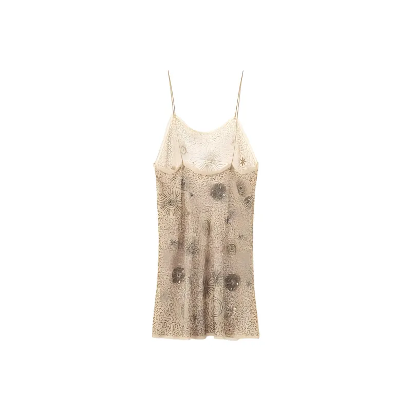 ZARA Slip Dresses Women's Pink Beige-0