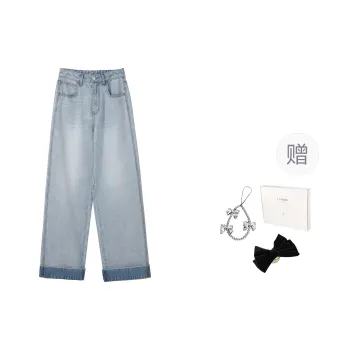 Fstudio Summer Korean Style Thin Versatile Slimming Straight Fit Jeans Women's Blue