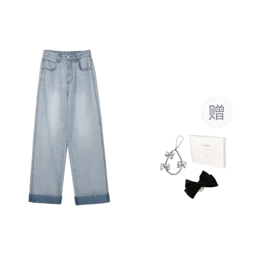 Fstudio Summer Korean Style Thin Versatile Slimming Straight Fit Jeans Women's Blue