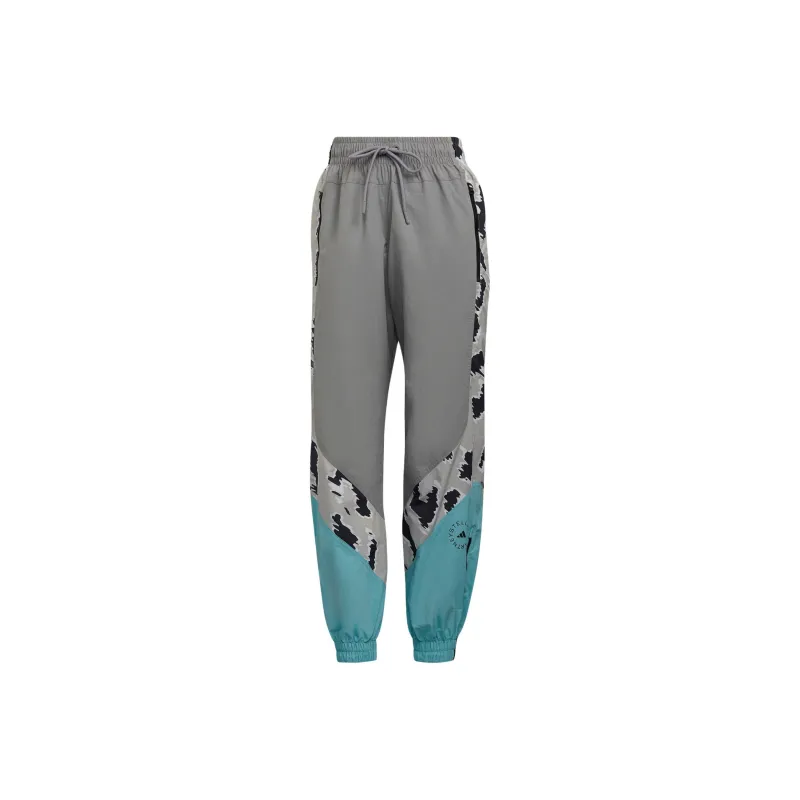 Adidas Stella McCartney COLOR BLOCKED TRACK PANTS Knitted Sports Pants Women's Aluminum Gray/Aqua Green-0