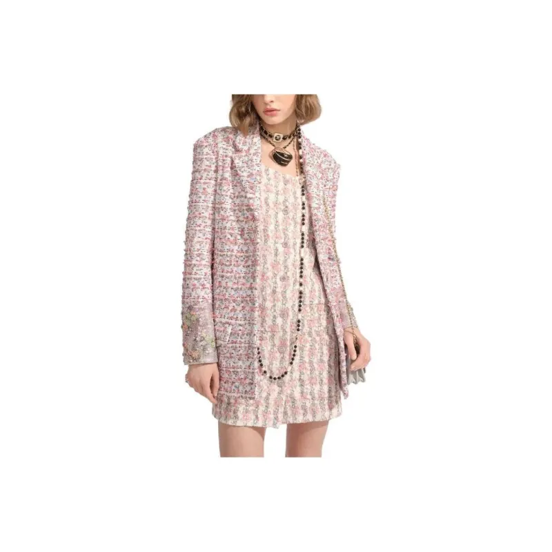 CHANEL 23 Spring Summer Long Sleeved Dress Women's Pink-0