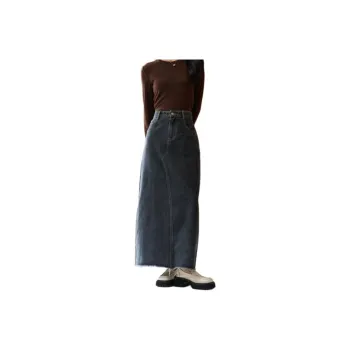VIMLY Denim Long Skirts Women's Black Gray Color