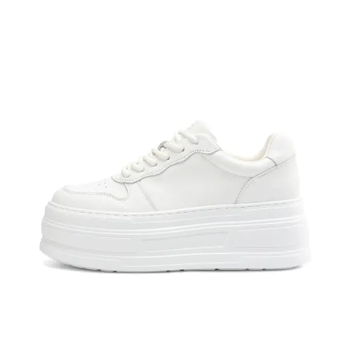 BOERDIQI White Sneakers Lightweight Breathable Height Increasing Low Top Skateboard Shoes Women's White