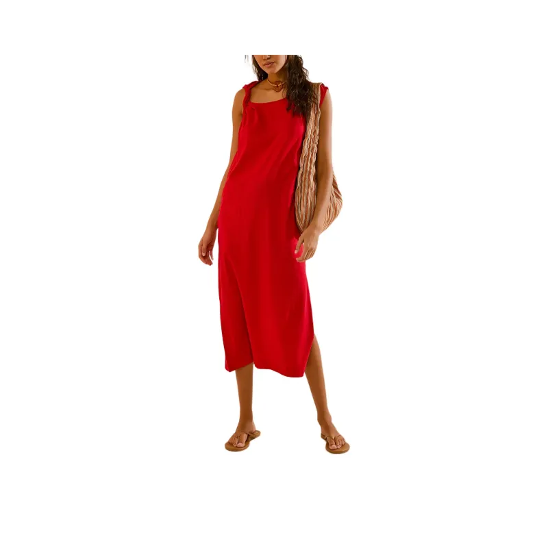 FREE PEOPLE Drew Tee Midi Sleeveless Dress Women's Barbados Cherry Red-0