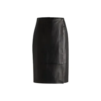 HUGO BOSS Leather Long Skirt Women's Black