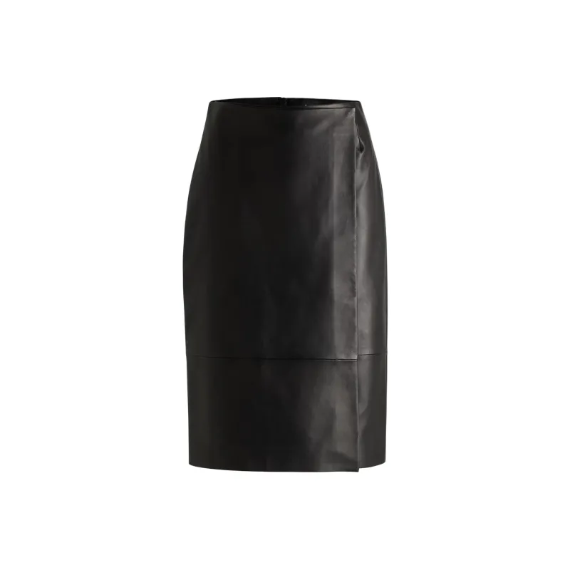 HUGO BOSS Leather Long Skirt Women's Black-0