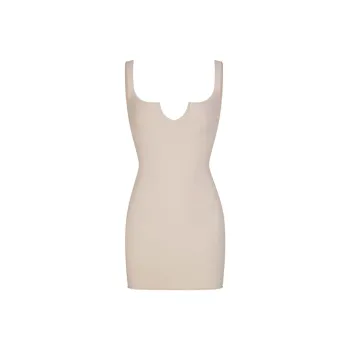 SKIMS SS24 RAW EDGE SLIT FRONT MINI DRESS Slip Dresses Women's STONE/Stone Color
