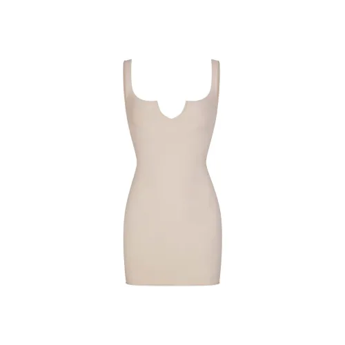 SKIMS SS24 RAW EDGE SLIT FRONT MINI DRESS Slip Dresses Women's STONE/Stone Color