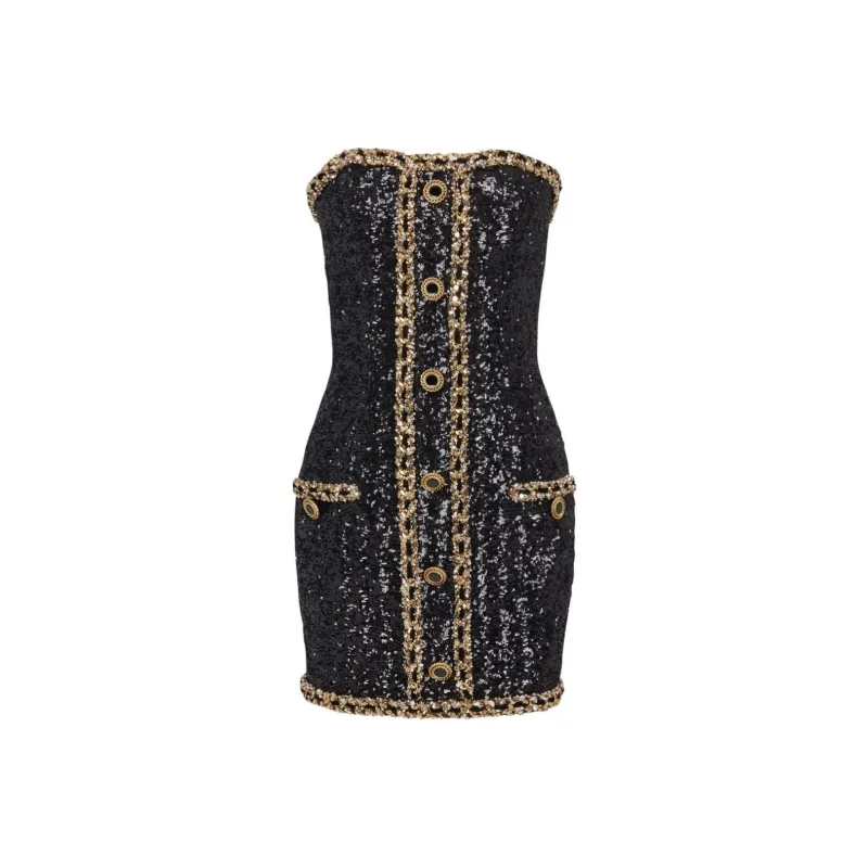 BALMAIN Sequin embellishment Bustier Minidress-0