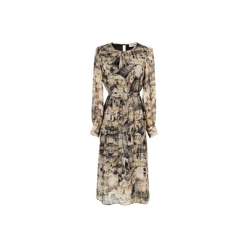 MISSSHINE Long Sleeved Dresses Women's Apricot Black-0